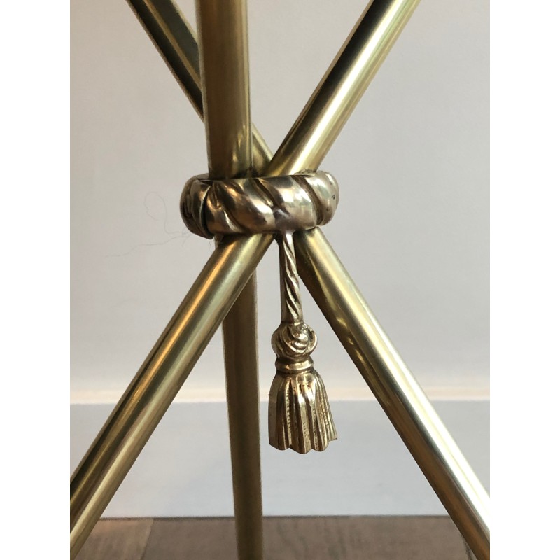 Neoclassical Brass and Mahogany Guéridon with Garland Decoration and Claw Feet, Maison Jansen, Circa 1940