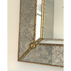 Grand Miroir Multi-Facettes à Guirlandes de Laiton, Travail Français, Vers 1970