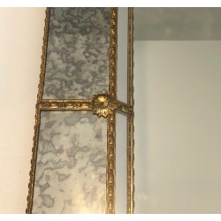 Grand Miroir Multi-Facettes à Guirlandes de Laiton, Travail Français, Vers 1970