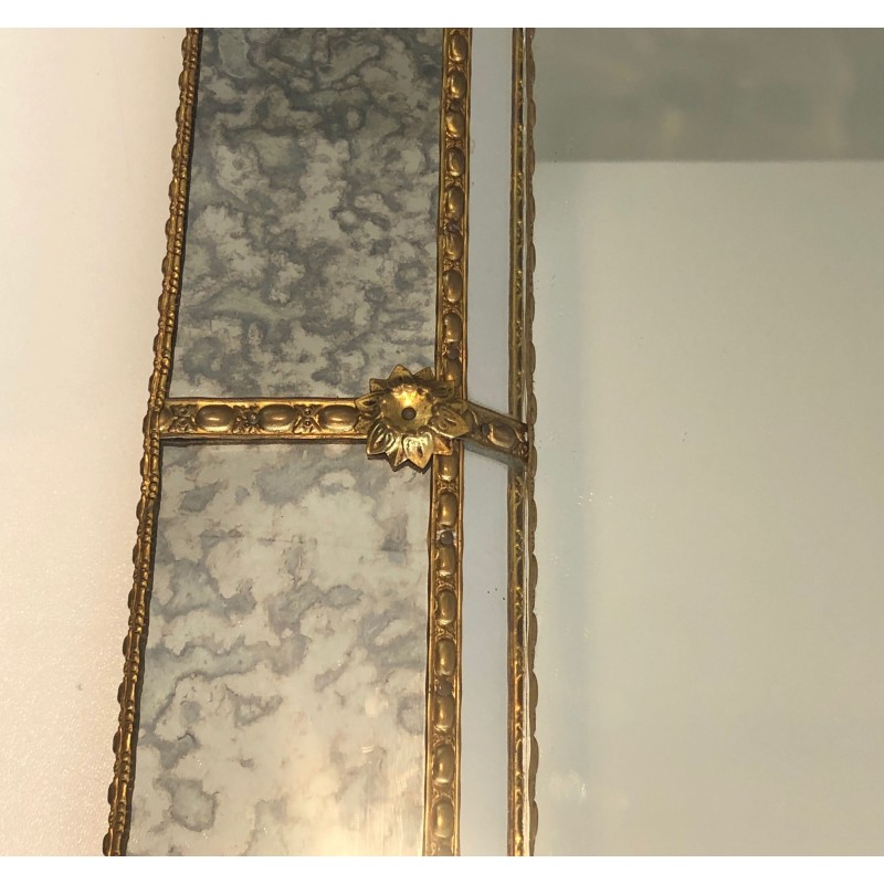 Grand Miroir Multi-Facettes à Guirlandes de Laiton, Travail Français, Vers 1970