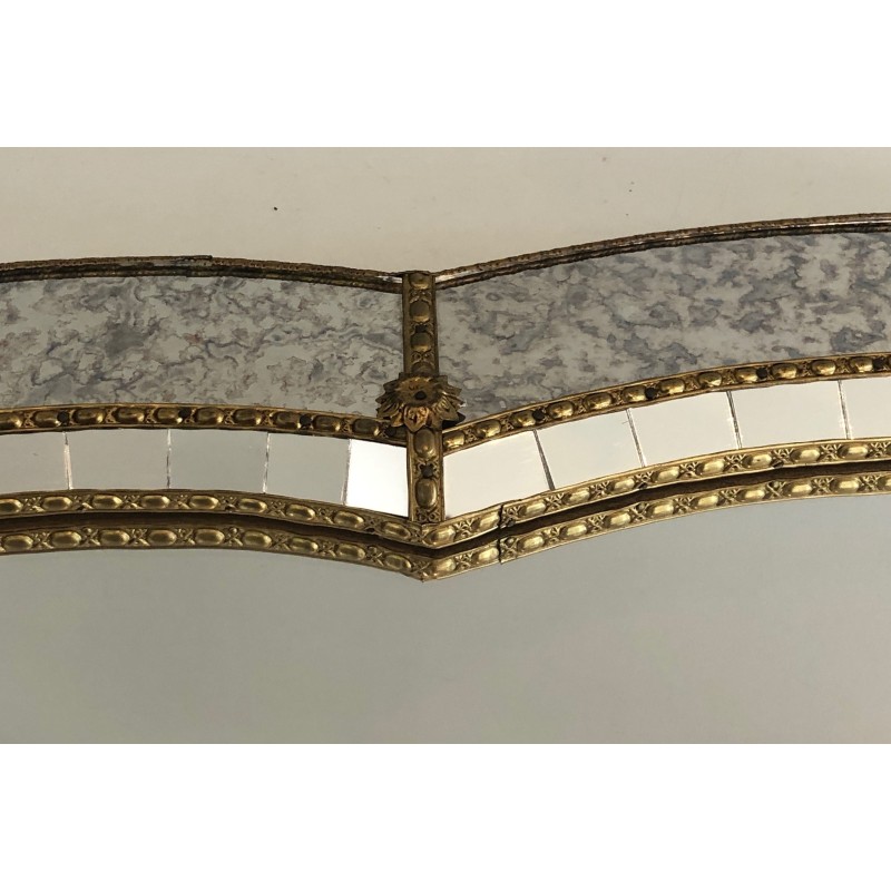 Large Multi-Faceted Mirror with Brass Garland Decoration, French Work, Circa 1970