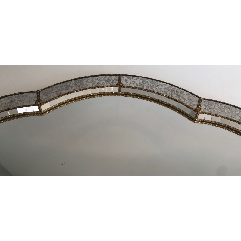 Grand Miroir Multi-Facettes à Guirlandes de Laiton, Travail Français, Vers 1970