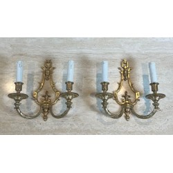 Pair of Louis the 16th Style Bronze Wall Lights by Lucien Gau
