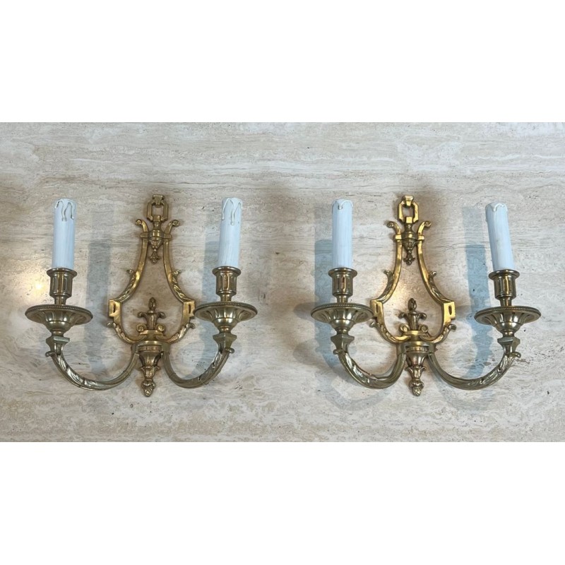 Pair of Louis the 16th Style Bronze Wall Lights by Lucien Gau