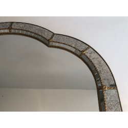 Grand Miroir Multi-Facettes à Guirlandes de Laiton, Travail Français, Vers 1970