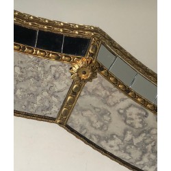 Large Multi-Faceted Mirror with Brass Garland Decoration, French Work, Circa 1970