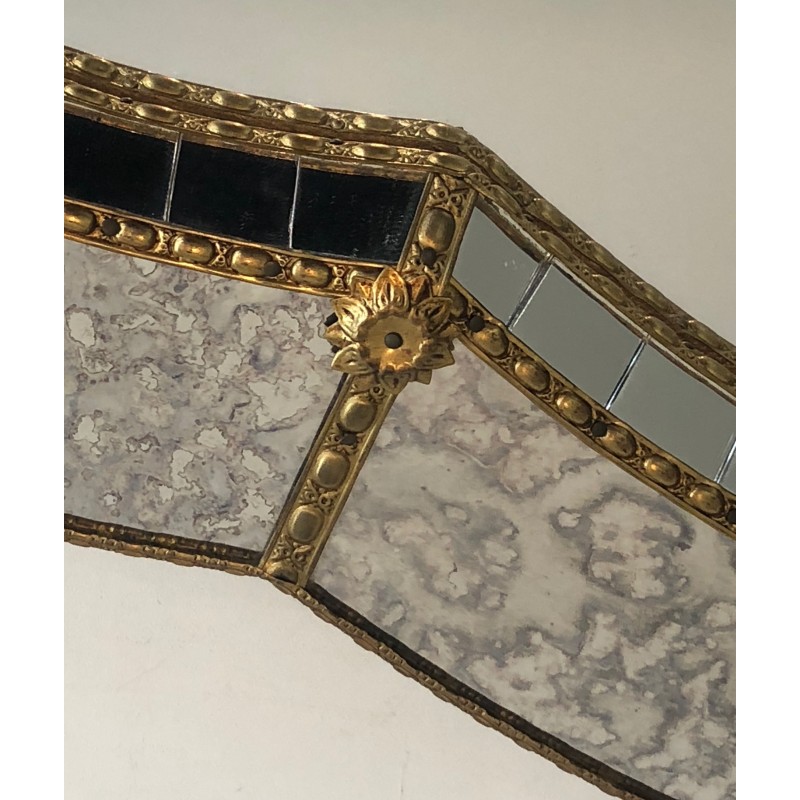 Grand Miroir Multi-Facettes à Guirlandes de Laiton, Travail Français, Vers 1970