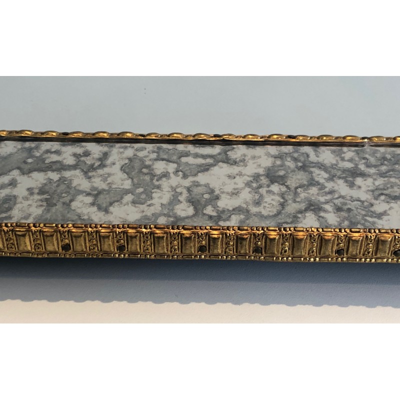 Large Multi-Faceted Mirror with Brass Garland Decoration, French Work, Circa 1970