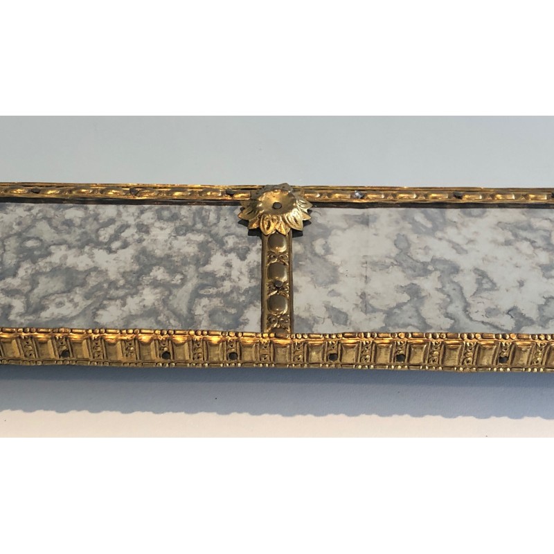 Large Multi-Faceted Mirror with Brass Garland Decoration, French Work, Circa 1970