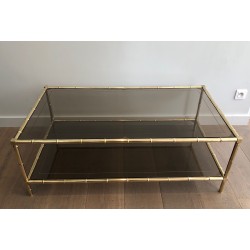 Faux-Bamboo Brass Coffee Table, Attributed to Jacques Adnet, Circa 1970