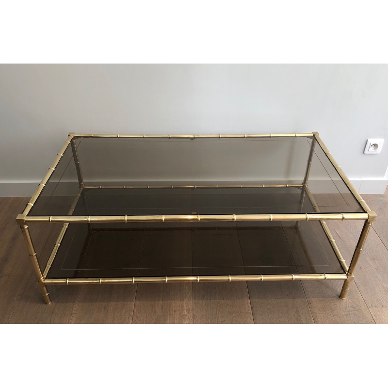 Faux-Bamboo Brass Coffee Table, Attributed to Jacques Adnet, Circa 1970
