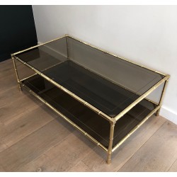 Faux-Bamboo Brass Coffee Table, Attributed to Jacques Adnet, Circa 1970