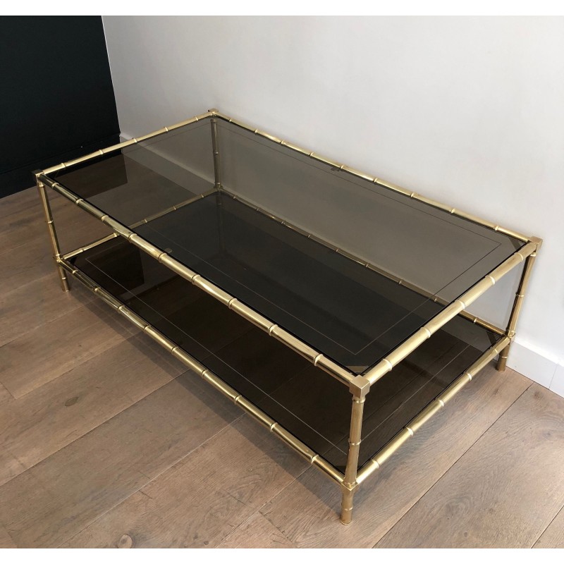 Faux-Bamboo Brass Coffee Table, Attributed to Jacques Adnet, Circa 1970