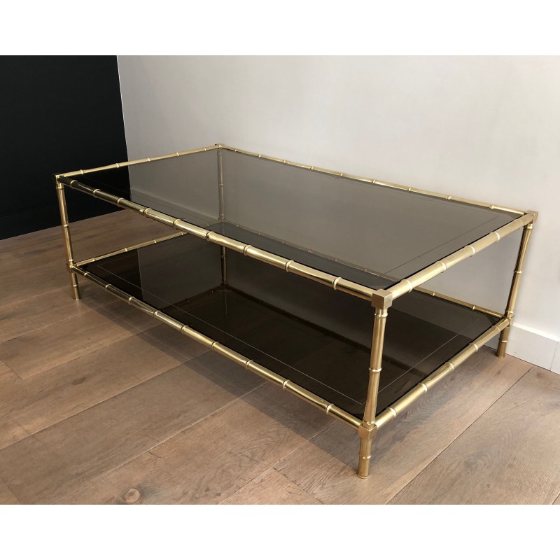 Faux-Bamboo Brass Coffee Table, Attributed to Jacques Adnet, Circa 1970