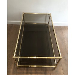 Faux-Bamboo Brass Coffee Table, Attributed to Jacques Adnet, Circa 1970