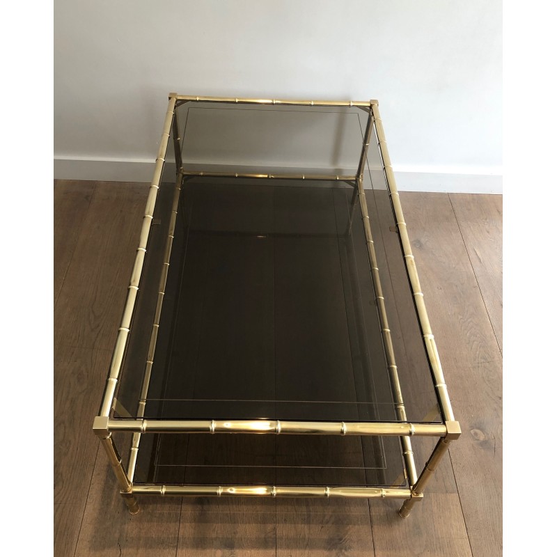 Faux-Bamboo Brass Coffee Table, Attributed to Jacques Adnet, Circa 1970