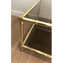 Table Basse en Laiton Façon Faux-Bambou, Attribuée à Jacques Adnet, Vers 1970