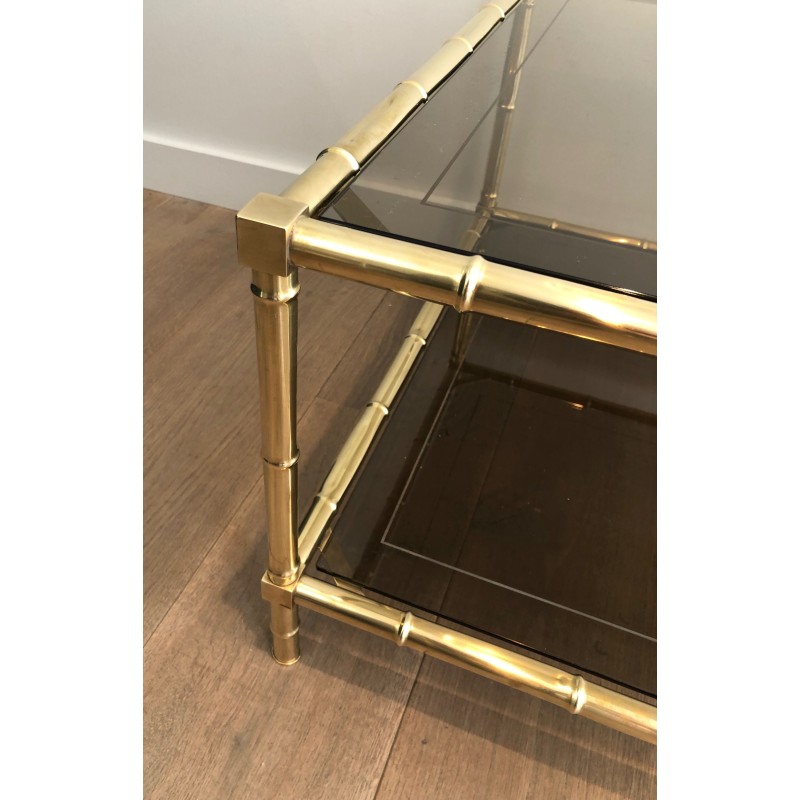 Faux-Bamboo Brass Coffee Table, Attributed to Jacques Adnet, Circa 1970