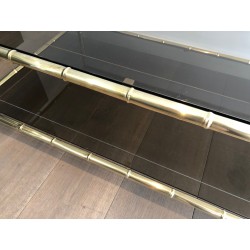Table Basse en Laiton Façon Faux-Bambou, Attribuée à Jacques Adnet, Vers 1970