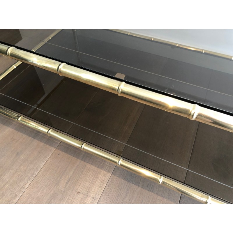 Table Basse en Laiton Façon Faux-Bambou, Attribuée à Jacques Adnet, Vers 1970