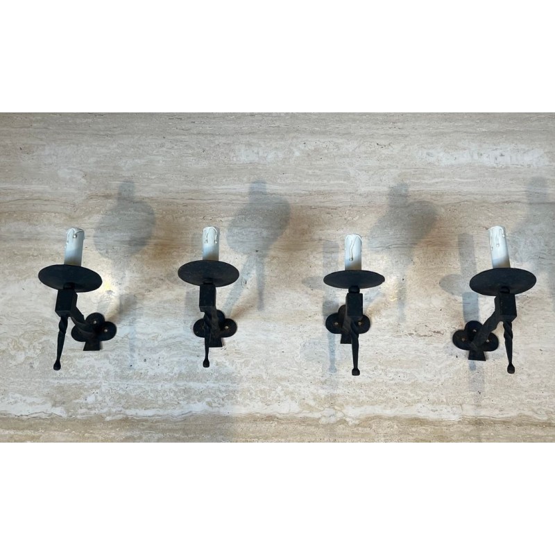 Suite de Quatre Appliques en Fer Forgé