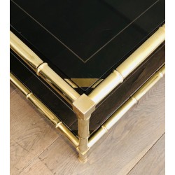 Table Basse en Laiton Façon Faux-Bambou, Attribuée à Jacques Adnet, Vers 1970