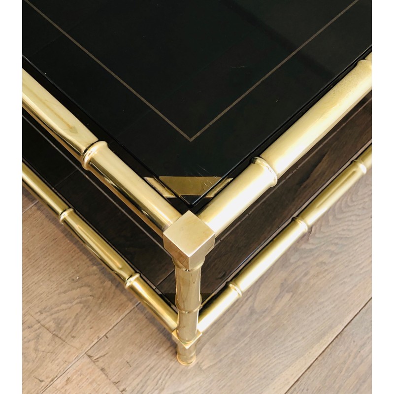 Table Basse en Laiton Façon Faux-Bambou, Attribuée à Jacques Adnet, Vers 1970