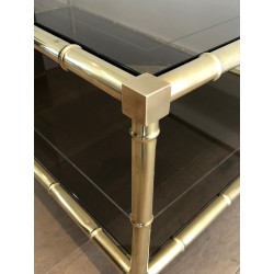 Faux-Bamboo Brass Coffee Table, Attributed to Jacques Adnet, Circa 1970