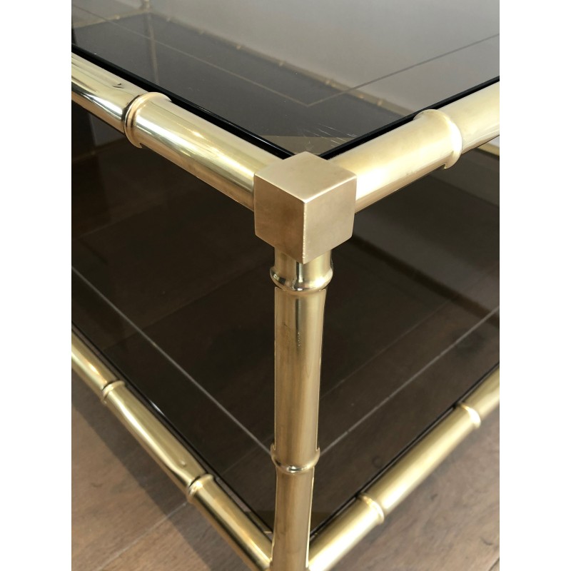 Table Basse en Laiton Façon Faux-Bambou, Attribuée à Jacques Adnet, Vers 1970