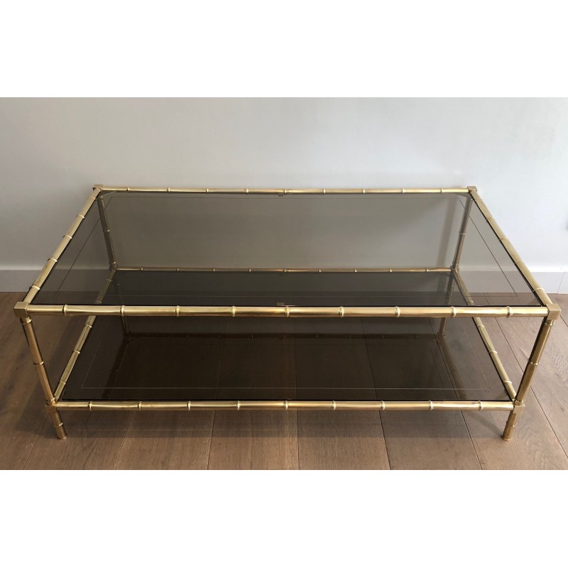 Faux-Bamboo Brass Coffee Table, Attributed to Jacques Adnet, Circa 1970