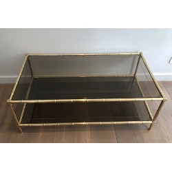 Table Basse en Laiton Façon Faux-Bambou, Attribuée à Jacques Adnet, Vers 1970