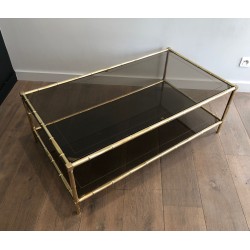 Table Basse en Laiton Façon Faux-Bambou, Attribuée à Jacques Adnet, Vers 1970