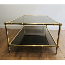Faux-Bamboo Brass Coffee Table, Attributed to Jacques Adnet, Circa 1970