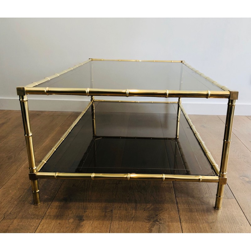 Table Basse en Laiton Façon Faux-Bambou, Attribuée à Jacques Adnet, Vers 1970
