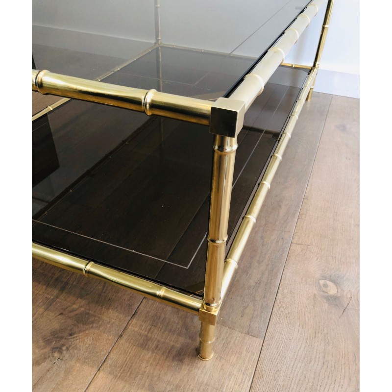 Table Basse en Laiton Façon Faux-Bambou, Attribuée à Jacques Adnet, Vers 1970