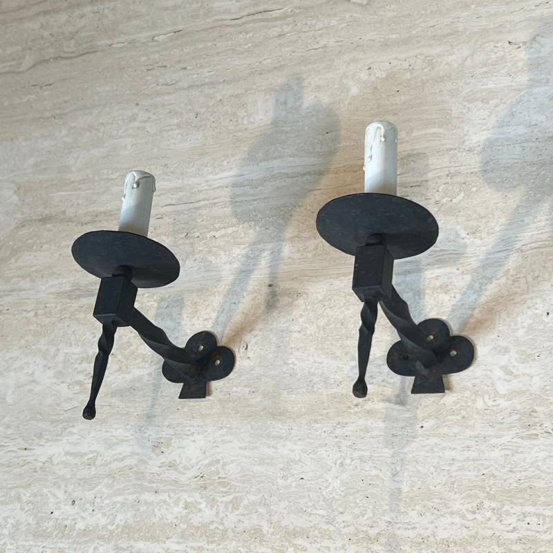 Suite de Quatre Appliques en Fer Forgé