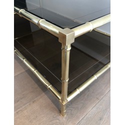 Faux-Bamboo Brass Coffee Table, Attributed to Jacques Adnet, Circa 1970