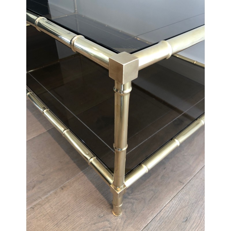 Table Basse en Laiton Façon Faux-Bambou, Attribuée à Jacques Adnet, Vers 1970