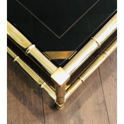 Table Basse en Laiton Façon Faux-Bambou, Attribuée à Jacques Adnet, Vers 1970