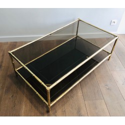 Faux-Bamboo Brass Coffee Table, Attributed to Jacques Adnet, Circa 1970