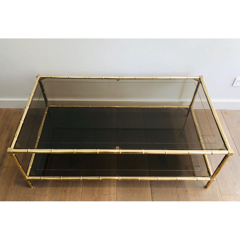 Table Basse en Laiton Façon Faux-Bambou, Attribuée à Jacques Adnet, Vers 1970