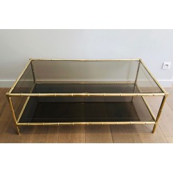 Faux-Bamboo Brass Coffee Table, Attributed to Jacques Adnet, Circa 1970