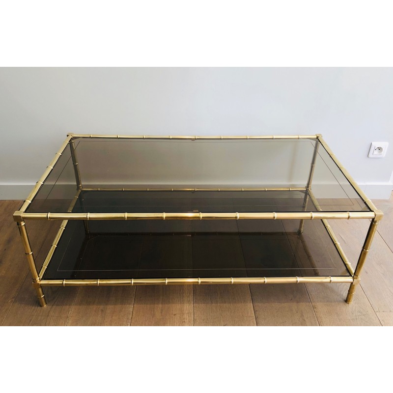 Table Basse en Laiton Façon Faux-Bambou, Attribuée à Jacques Adnet, Vers 1970