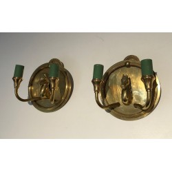 Pair of Bronze Horse-Head Wall Sconces, in the Manner of Maison Charles, Circa 1940