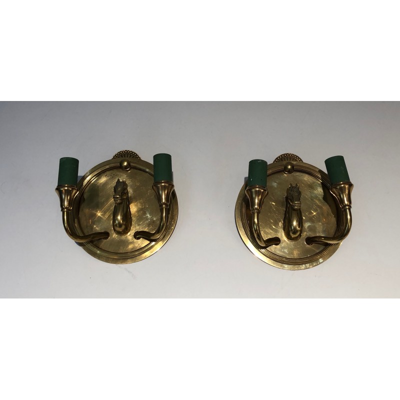 Pair of Bronze Horse-Head Wall Sconces, in the Manner of Maison Charles, Circa 1940