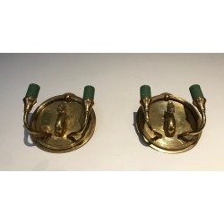 Paire d'Appliques en Bronze à Têtes de Cheval