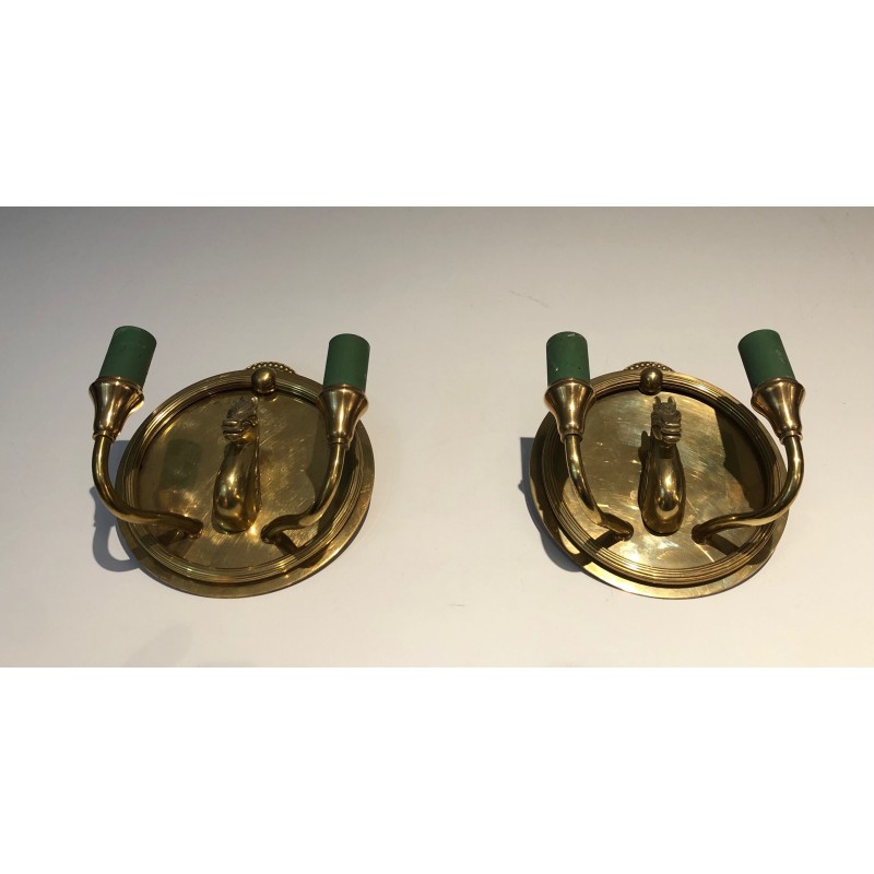 Pair of Bronze Horse-Head Wall Sconces, in the Manner of Maison Charles, Circa 1940