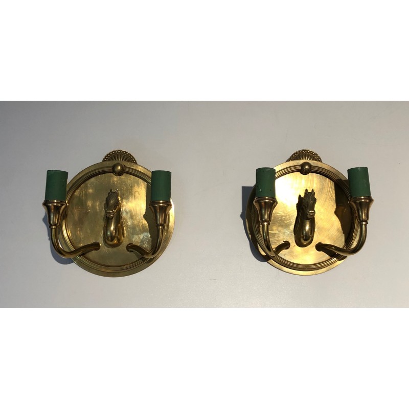 Pair of Bronze Horse-Head Wall Sconces, in the Manner of Maison Charles, Circa 1940