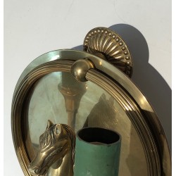 Paire d'Appliques en Bronze à Têtes de Cheval