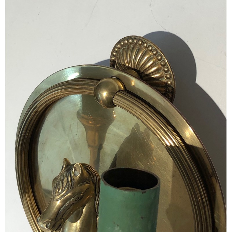 Pair of Bronze Horse-Head Wall Sconces, in the Manner of Maison Charles, Circa 1940